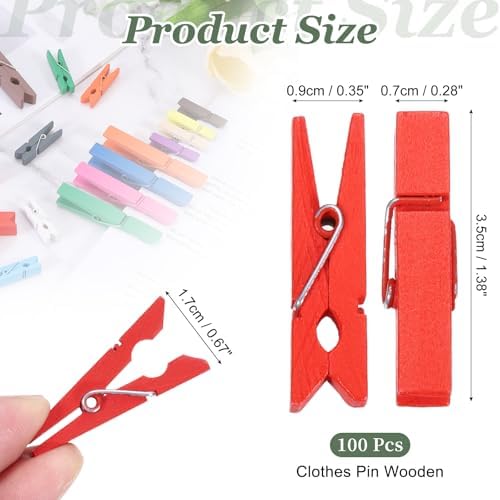 uxcell 100 Pcs Wooden Clothespins, 1.4 Inch Clothes Pins Wooden Colored Small - Image 2