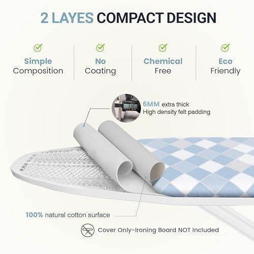 UniSimp Ironing Board Cover and Pad 15"x54" Extra Thick Natural Cotton - Image 3