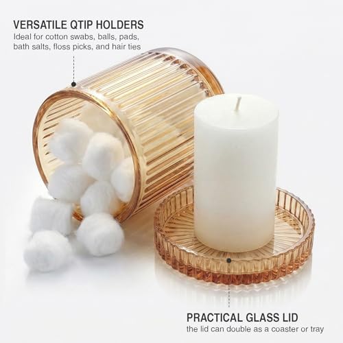 Amber Thick Glass Bathroom Qtip Holder, 2 Pack - Image 3