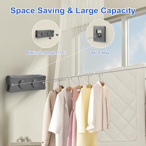 17Ft Retractable Clothesline Indoor/Outdoor, Comes - Image 3