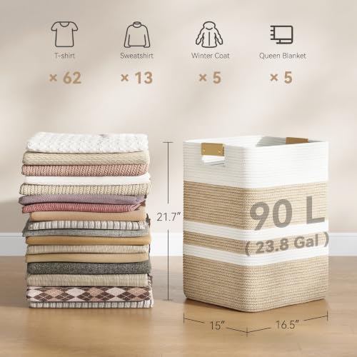 Nunsino 90L Laundry Basket, Cotton Rope Laundry Hamper - Image 2