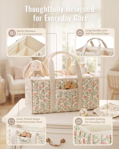 Blissful Diary Floral Diaper Caddy Organizer, Storage Basket, Tulip Garden - Image 3