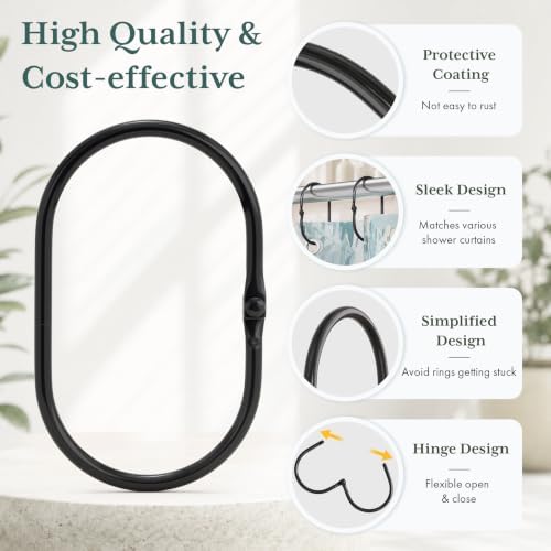Bathway Shower Curtain Rings Black Shower Curtain Hooks, Shower Rings - Image 2