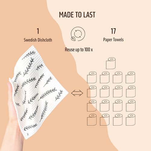 Swedish Dishcloths for Kitchen, 5 Pack Reusable Paper Towels Washable, Super - Image 4