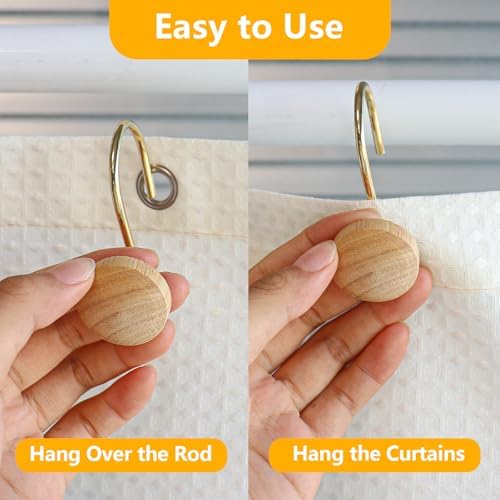 Shower Curtain Hooks, Wood Decorative Shower Curtain Rings, Modern Round Log - Image 4