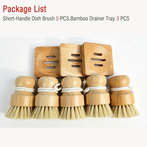 5-Pcs Bamboo Vegetable Brush, Natural Bristle Dish Brush - Image 2