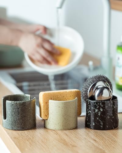Zoeeker Sponge Holder for Kitchen, Ceramic Sink Caddy Scrub Sponge Rack - Image 6