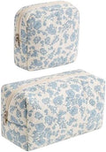 RSRSLEII 2Pcs Quilted Cotton Makeup Bag Set, 21 Blue Flowers Set by RSRSLEII