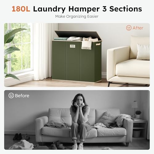 SOLEDI 180L 3-Section Laundry Hamper - Image 6