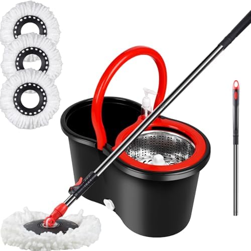 Spin Mop and Bucket with Wringer Set, 360° Spinning Mop Bucket System with 3 by HYZSWGC