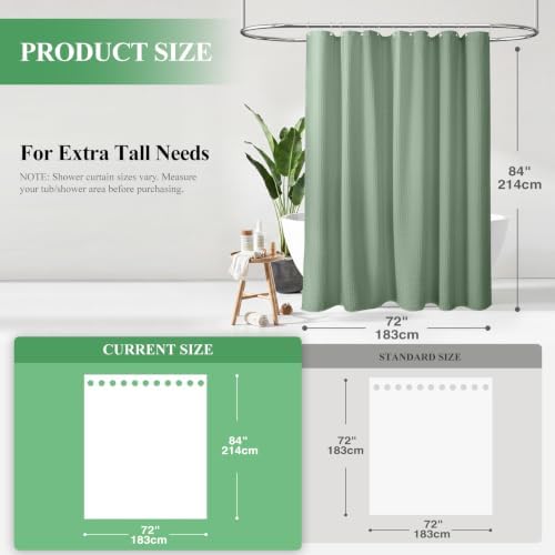 Dynamene Extra Long Waffle Shower Curtain 256 GSM Fabric 72"x84" Sage Green - Image 2