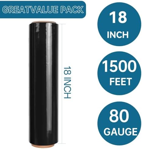 Black Plastic Shrink Wrap Roll 18 Inch 1500 Feet, Stretch Wrap 4 Pack - Image 2