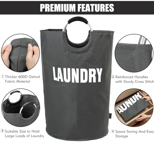 DOKEHOM 160L XX-Large Laundry Basket Bag, Collapsible Hamper, Dark Grey - Image 6