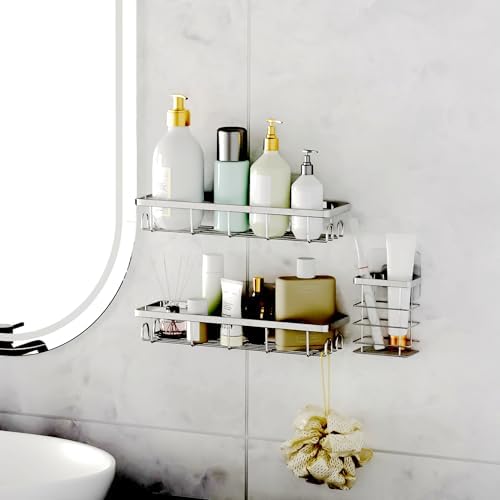 Shower Caddy Organizer with Hooks, Self Adhesive Bathroom Shelves, Shower - Image 6