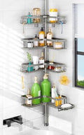 HAMITOR Shower Organizer Tension Pole: 4 Tier L-Shaped Corner Bath Shelf by HAMITOR