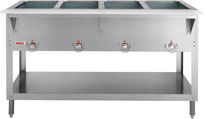 Kratos Commercial Electric Steam Table, 4 Well Stationary Hot Food Table, NSF Certified Food Warmer, 240V, 3000W (28W-112)
