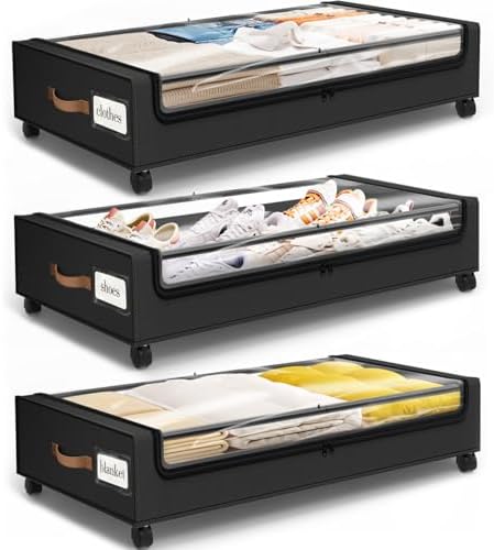 Under Bed Storage with Wheels 3Pack Storage Containers with Clear Window by SpaceHacks