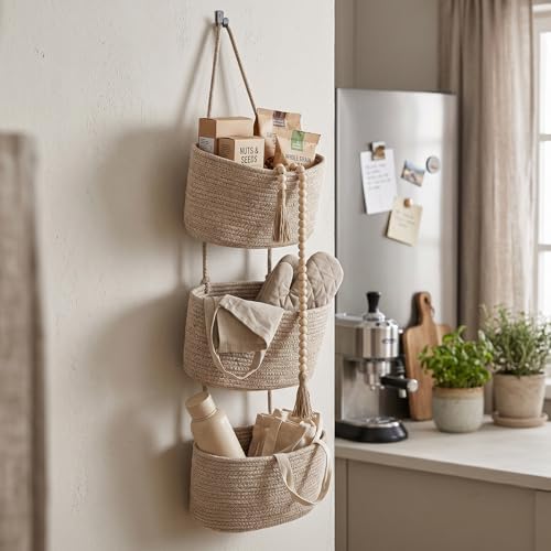 Wall Hanging Rope Baskets 3-Tier Boho Organizers - Image 7