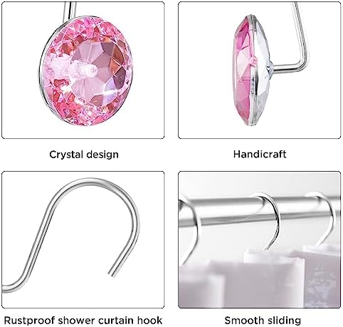 HBlife 12 Pcs Acrylic Decorative Rolling Diamond Shower Curtain Hooks Rust - Image 3