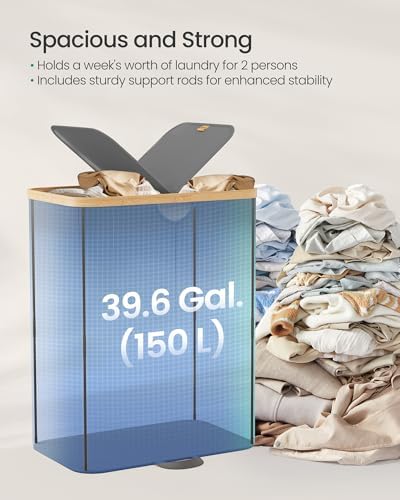 SONGMICS Laundry Hamper with 2 Lids, 150L Laundry Basket，2 Compartments - Image 3