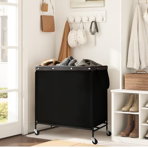 StorageWorks 3 Section Laundry Hamper, 120L Black Sorter Cart - Image 6