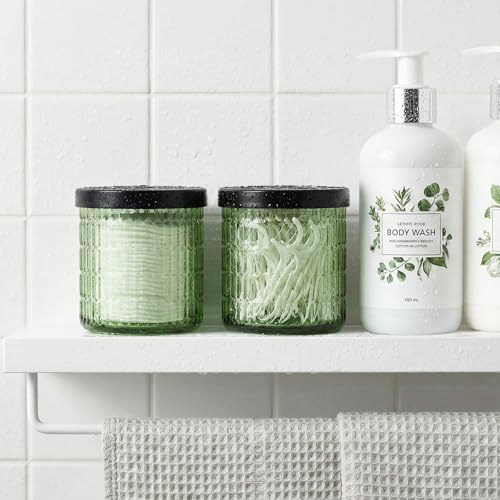 Green Thick Glass Bathroom Qtip Holder, 2 Pack - Image 2