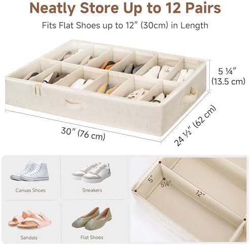 StorageWorks 2-Pack 24-Pair Underbed Shoe Storage Organizer, Linen Beige - Image 4