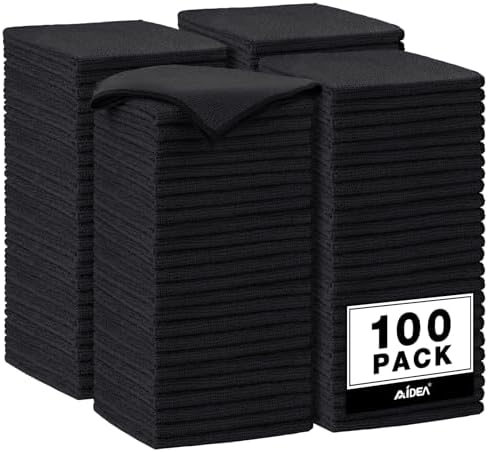 AIDEA Microfiber Cleaning Cloth Black 100PK, Microfiber Towels 11.5"×11.5" by AIDEAHOME