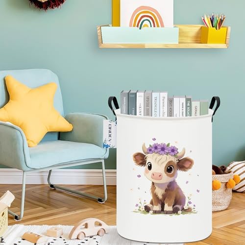 Round Cute calf Laundry Hamper Waterproof Fabric Home Storage - Image 5