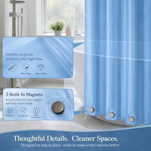 EHZNZIE Light Blue Shower Curtain Liner 72x72, PEVA Waterproof Bath Curtain - Image 4