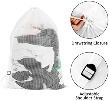 Mesh Laundry Bags with Adjustable Shoulder Strap, Drawstring Closure, Mixed - Image 4