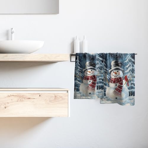 Winter Snowman Hand Bath Towel 2 Packs 28x14 inch Xmas Snow Snowflake Red Bird - Image 6
