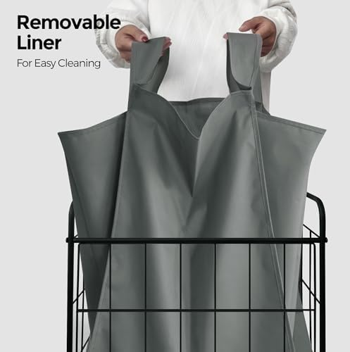 90L Laundry Hamper with Wheels, Laundry Basket with Handle and Liner Bag - Image 4