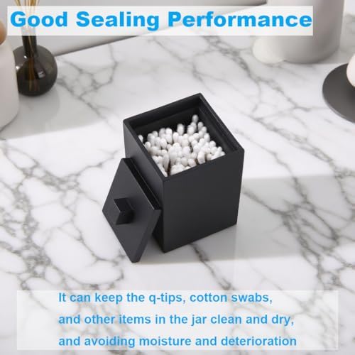 Square Cotton Swab Holder with Lid, Matte Black Qtip Holder Bathroom - Image 2