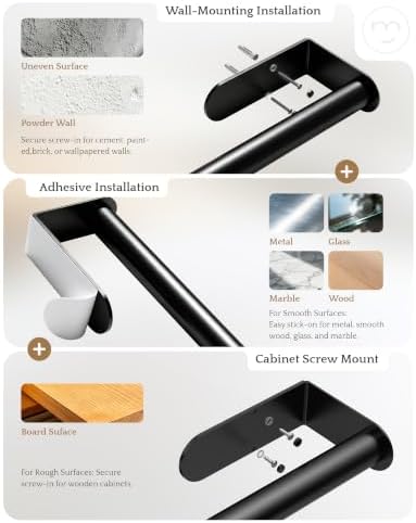 Paper Towel Holder Under Cabinet Adhesive or Drilling Matte Black - Image 5