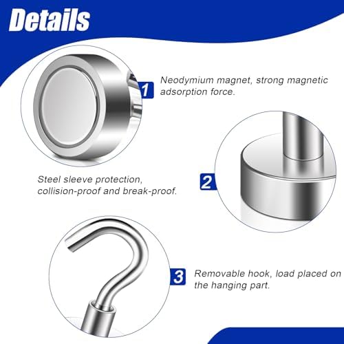 12 Pack Super Strong Magnetic Hooks 35lbs+, 20MM Neodymium Magnet - Image 3