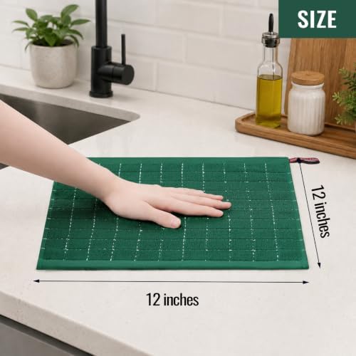 Kitinjoy 100% Cotton Terry Kitchen Dish Cloths, Dark Green - Image 4