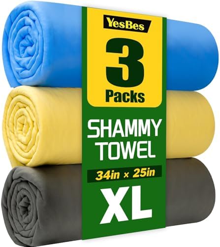 3 Pack Premium XL Shammy Cloth for Car Drying, 34”x25” Chamois Towel for Car by YesBes