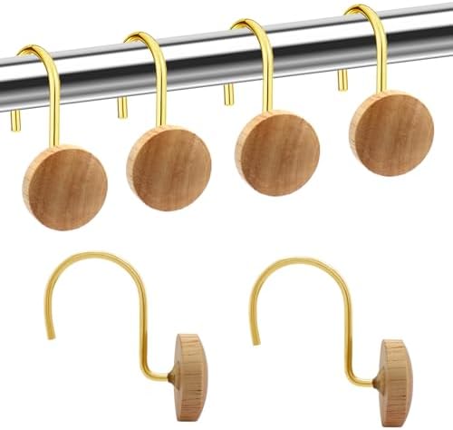 Shower Curtain Hooks, Wood Decorative Shower Curtain Rings, Modern Round Log by JTDTH