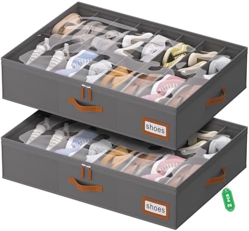 homyfort Shoe Organizer Under Bed, Fits 32 Pairs, Under bed Shoe Storage Boxes by homyfort