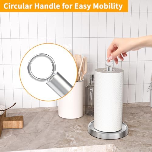 Paper Towel Holder Countertop, Stainless Steel, Weighted Non-Slip Base - Image 2