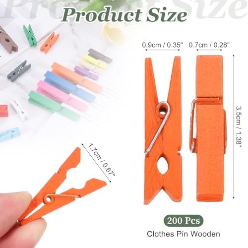 uxcell 200 Pcs Wooden Clothespins, 1.4 Inch Clothes Pins Wooden Colored Small - Image 2