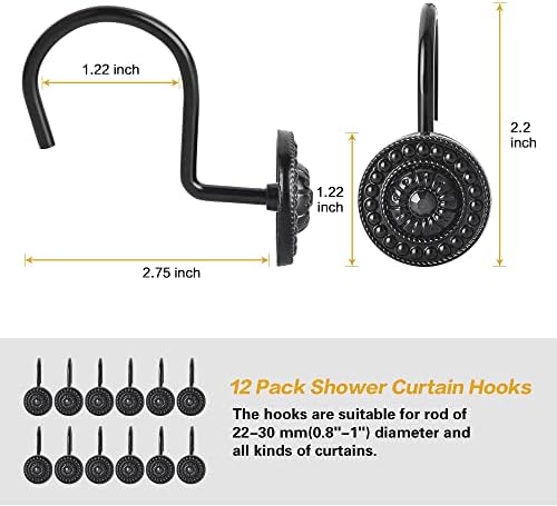 Black Shower Curtain Hooks, Rust Proof Decorative Shower Curtain Rings - Image 5