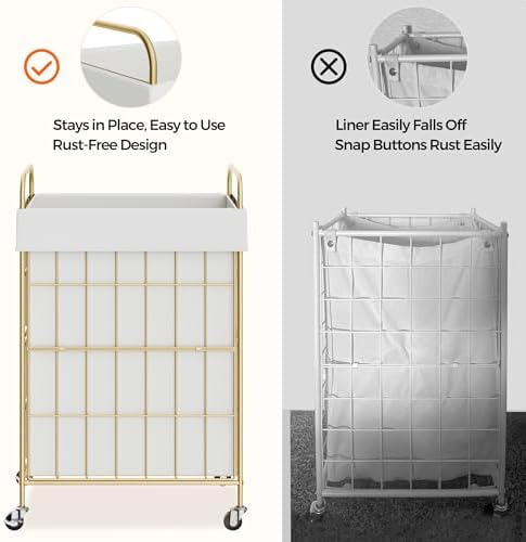 90L Laundry Hamper with Wheels, Laundry Basket with Handle and Liner Bag - Image 3