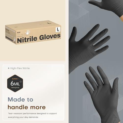 SUPER+ Black Nitrile Gloves HEAVY DUTY 6 Mil Disposable Chemical Resistant - Image 4