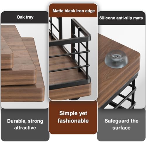Wican Guest Towel Holder Tray for Bathroom, Oak and Iron Napkins Holder - Image 4