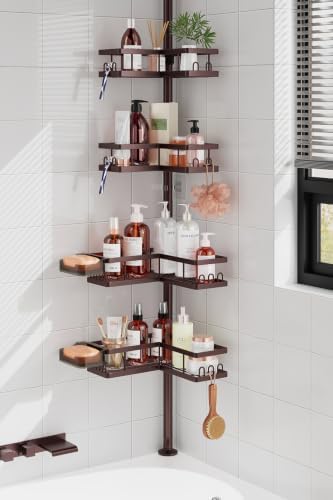 YASONIC Corner Shower Caddy Tension Pole, 25.7-109.1in Adjustable Shower Shelves by YASONIC