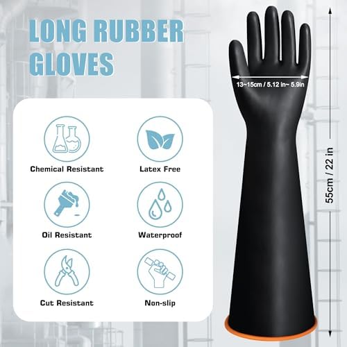 22" Chemical Resistant Gloves, Reusable Heavy Duty Long Rubber Glove, - Image 2