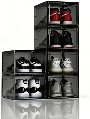 KEFA XL Shoe Storage Box, 6 PACK Shoe Boxes Clear Plastc Stackable Organizer by KEFASTORAGEBOX