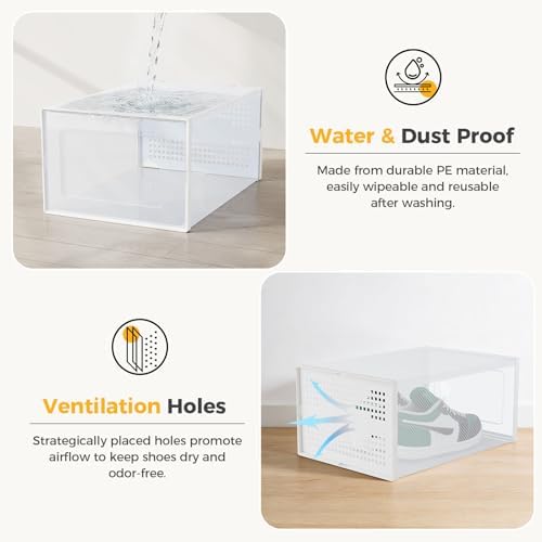 NEWBULIG 12 Pack Clear Shoe Storage Boxes, Stackable Sneaker Storage Case - Image 3